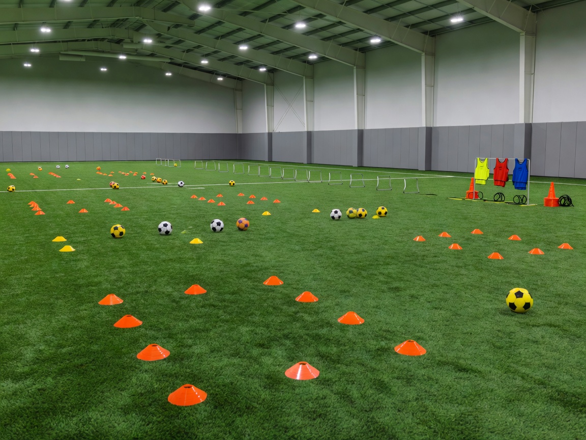 Indoor football facility prepared for training